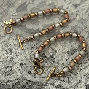 Vintage Made In Italy Gold and Metallic Stone Beaded Bracelet